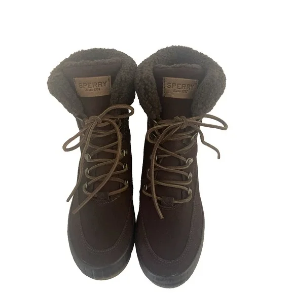 Sperry Women's Boots Torrent Lace Up Brown Leather Faux Fur Trim Winter Size 9.5 - Picture 3 of 16